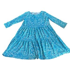 Lilly Pulitzer Girls Mini Geanna Dress XL 12-14 Took Me By Sunrise Tiered Aqua